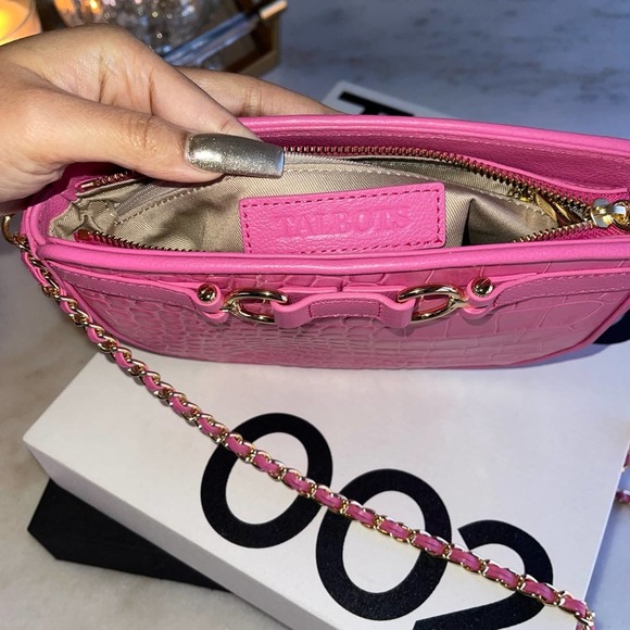 New Talbots Pink Leather Croc Embossed Crossbody Bag - Picture 12 of 13